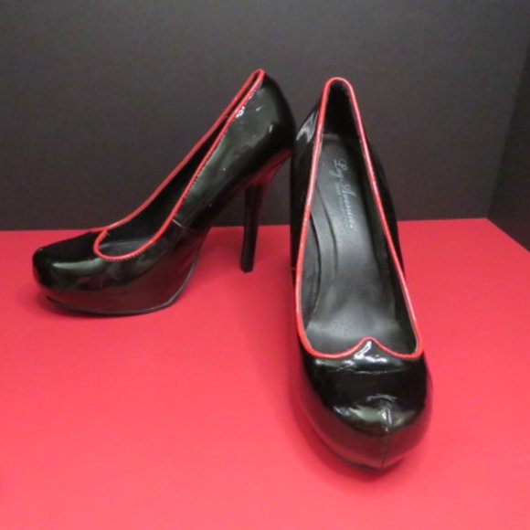 Leg Avenue Shoe Collection Heels Size 9 (Run Small 8) Black With Red Lined Trim - Picture 3 of 7